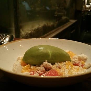 Mr Wong - Green tea with red grapefruit custard and meringue - Cantonese Near Me - Sydney, NSW Mr Wong - Green tea with red grapefruit custard and meringue - Cantonese Near Me - Sydney, NSW