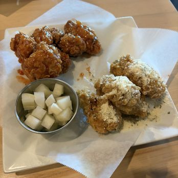 Mr Lee Chicken - Yangnyum / 양념 치킨) and honey parmesan chicken with radish side - Chicken Wings Near Me - Concord, California Mr Lee Chicken - Yangnyum / 양념 치킨) and honey parmesan chicken with radish side - Chicken Wings Near Me - Concord, California