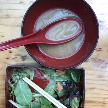 Oco Time - Miso Soup and Salad with miso dressing. Oco Time, Ukiah, CA.  Photo by #JenniferCejaPhotography - Sushi Bars Near Me - Ukiah, California
