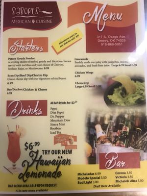 Menu photo 8 Sabores Mexican Cuisine Dewey, OK Menu photo 8 Sabores Mexican Cuisine Dewey, OK