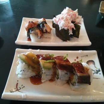 Nami Sushi - Unagi and kani nigiri on top. Dragon roll on bottom. - Sushi Bars Near Me - Davis, California