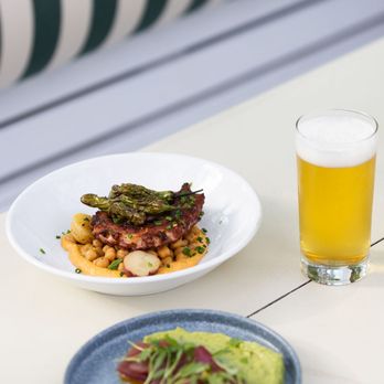 Moby's - a plate of food and a glass of beer - Italian Near Me - East Hampton, New York