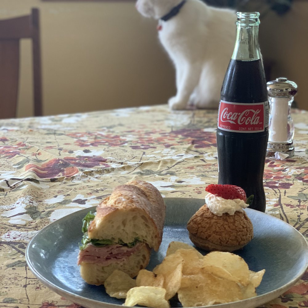 Picnic - Smoked Ham Sammie with garlic aioli, chopped cornichons, dijon, and arugula. Thuy's Treats- Strawberry Cheesecake Choux. - Chicken Shop Near Me - Albany, California