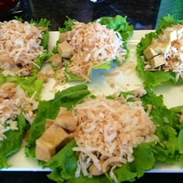 Tofu, coconut, lime, peanuts, on lettuce served with a delectable peanut sauce - Epic! Tofu, coconut, lime, peanuts, on lettuce served with a delectable peanut sauce - Epic!