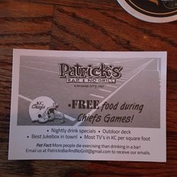 Patrick's Bar and No Grill - Free food during Chiefs games