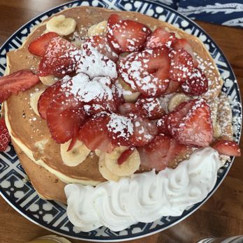 Bloom & Brunch - Strawberry and banana pancakes angling - Waffles Near Me - Manitowoc, Wisconsin