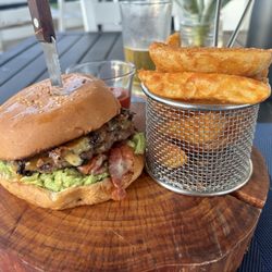 Las Palmas Hotel Restaurant / Bar - Bacon avocado cheeseburger and crispy fries