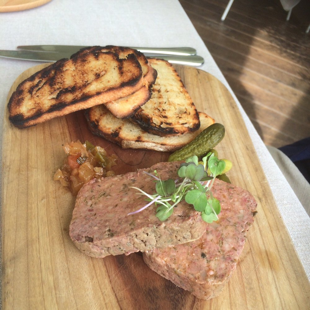 Petit Tracteur - Country style terrine with pear & fennel relish and charred sourdough. - Modern European Near Me - Main Ridge, VIC Petit Tracteur - Country style terrine with pear & fennel relish and charred sourdough. - Modern European Near Me - Main Ridge, VIC