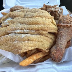 Lunas Chicken N Seafood - Lemon peppered catfish & chicken , seasoned fries & mini slaw