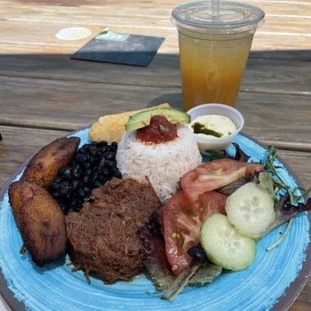 Guava Tree Cafe - Pelotero (shredded beef "ropa vieja", salad, maduros, rice, beans, yuca) - Latin American Near Me - Albuquerque, New Mexico