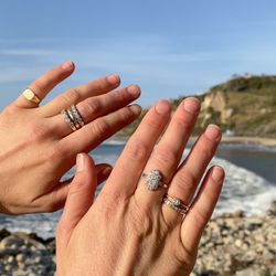 Claydon Jewelers - Ring stack! Diamond rings, vintage shield diamond ring, signet ring, gold rings