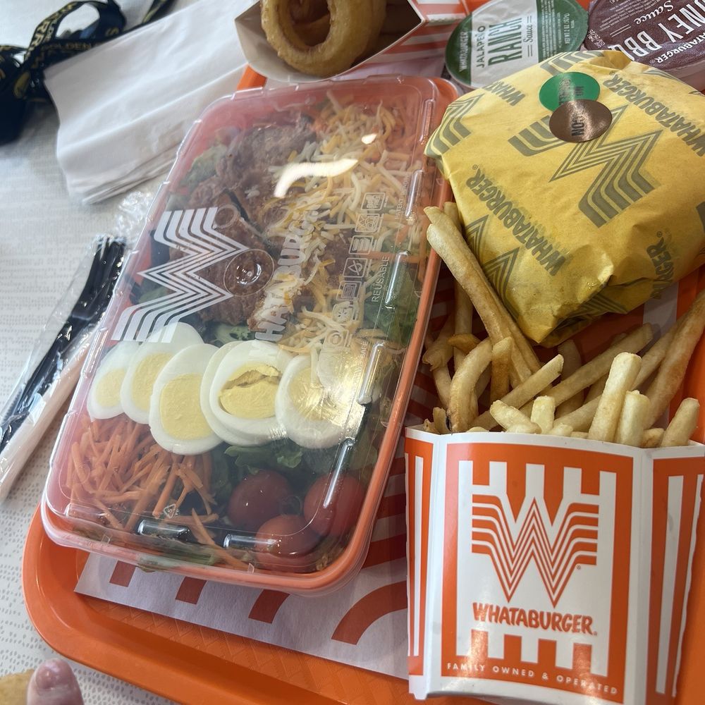 Whataburger - Cobb Salad, fries, #5 Bacon & Cheese Whataburger® and onion rings - Burgers Near Me - Oklahoma City, Oklahoma Whataburger - Cobb Salad, fries, #5 Bacon & Cheese Whataburger® and onion rings - Burgers Near Me - Oklahoma City, Oklahoma