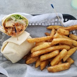 Happy Days Drive Inn - Happy Days buffalo chicken wrap and fries.