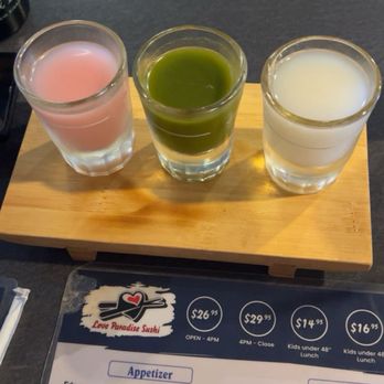 Love Paradise Sushi - saki flight - Sushi Bars Near Me - Las Vegas, Nevada Love Paradise Sushi - saki flight - Sushi Bars Near Me - Las Vegas, Nevada