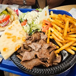 Renzios Greek Food - Traditional Gyro (chicken) & Gyros Traditional Platter (fries and salad)