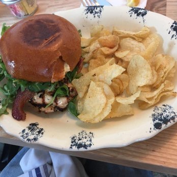 Whistle Britches - Plano - Grilled chicken sandwich with chips. - American Near Me - Plano, Texas Whistle Britches - Plano - Grilled chicken sandwich with chips. - American Near Me - Plano, Texas