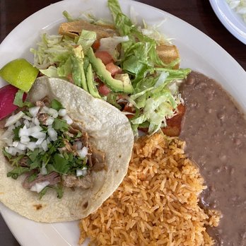 Rosie's Kitchen - Combination plate carnitas taco, flauta and enchiladas. ( cheese and sour cream cheese removed, customized for me!) - Mexican Near Me - Tualatin, Oregon Rosie's Kitchen - Combination plate carnitas taco, flauta and enchiladas. ( cheese and sour cream cheese removed, customized for me!) - Mexican Near Me - Tualatin, Oregon