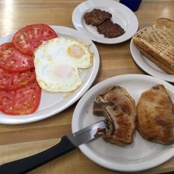 Be My Guest Cafe - Pork chops (no longer on the menu), eggs and sausage patties.