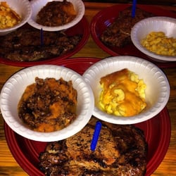 Country Boy's Cooking - Medium rare ribeye, sweet potatoes, and Mac cheese.