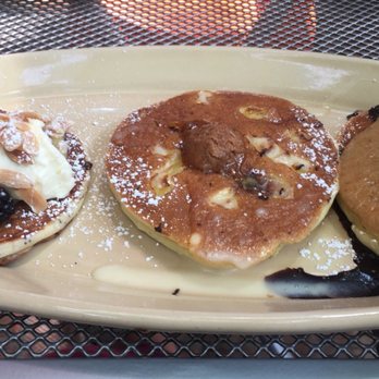 Snooze, an A.M. Eatery - Pancake flight! Left to right: lemon poppy, upside down pineapple, chocolate peanut butter. - Breakfast & Brunch Near Me - Phoenix, Arizona Snooze, an A.M. Eatery - Pancake flight! Left to right: lemon poppy, upside down pineapple, chocolate peanut butter. - Breakfast & Brunch Near Me - Phoenix, Arizona