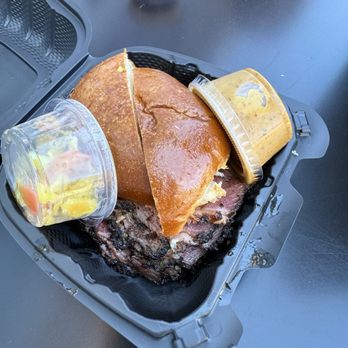 Silver and Sons BBQ - Pastrami sandwich with dipping sauce - Food Trucks Near Me - Bethesda, Maryland Silver and Sons BBQ - Pastrami sandwich with dipping sauce - Food Trucks Near Me - Bethesda, Maryland