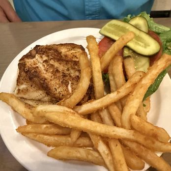 Rod and Reel Pier - Blackened grouper sandwich with fries - Seafood Near Me - Holmes Beach, Florida Rod and Reel Pier - Blackened grouper sandwich with fries - Seafood Near Me - Holmes Beach, Florida