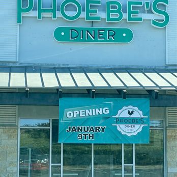 Phoebe's Diner - Banner on storefront, opening Jan. 9,2024 - American Near Me - Austin, Texas Phoebe's Diner - Banner on storefront, opening Jan. 9,2024 - American Near Me - Austin, Texas