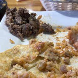 Puente Viejo Mexican Restaurant - Ribeye burrito, torn apart, with a stack of fat piled up in the corner.