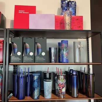 Starbucks - a shelf of starbucks tumbles and coffee mugs - Coffee & Tea Near Me - Long Beach, California Starbucks - a shelf of starbucks tumbles and coffee mugs - Coffee & Tea Near Me - Long Beach, California