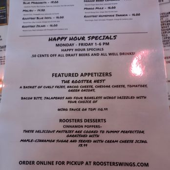 BC Roosters - Happy hour specials, as of 8/21 - Chicken Wings Near Me - Springdale, Ohio