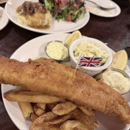 Fish and chips (full) Back: bangers and mashed Fish and chips (full) Back: bangers and mashed