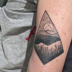 Lust And Lore Tattoo Company - Tattoo of blue ridge, stars and moon