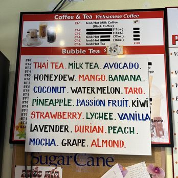VinaDeli - Bubble tea options. All my favorites! Durian, yummm. - Vietnamese Near Me - Tigard, Oregon
