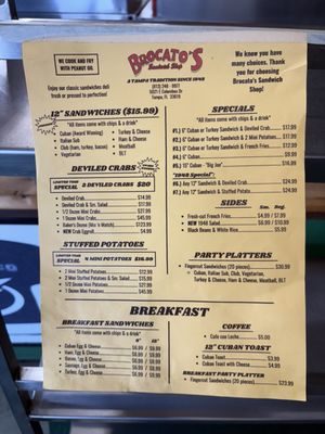 Menu photo 5 Brocato's Sandwich Shop Tampa, FL