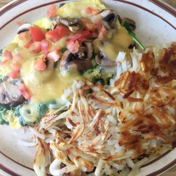 Todd's Place - Spinach and mushroom omelette with stuffed hash browns; another favorite of mine! - New American Near Me - Springfield, Oregon