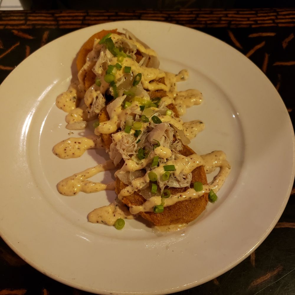 Amsterdam Cafe - Fried green tomatoes w/crab topping. - New American Near Me - Auburn, Alabama Amsterdam Cafe - Fried green tomatoes w/crab topping. - New American Near Me - Auburn, Alabama