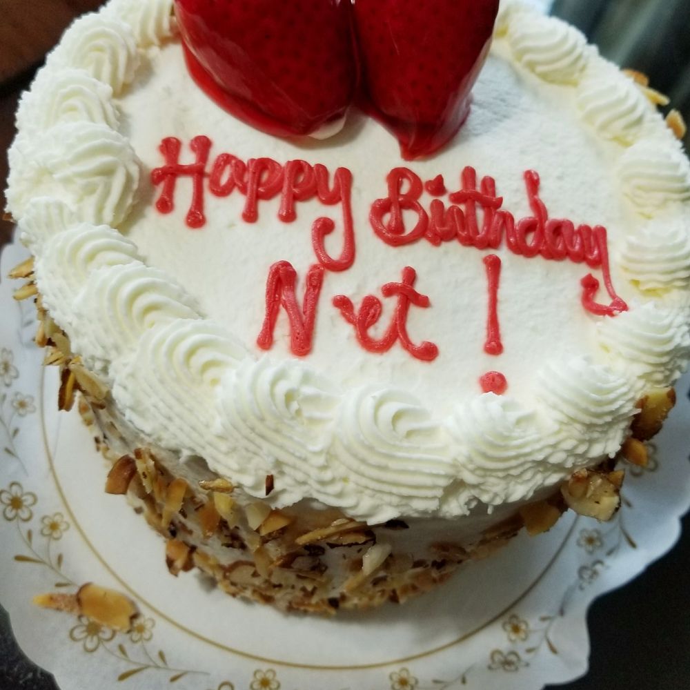 French's Bakery - Strawberry vanilla cake with almond slices $18- Pretty good- 4 stars - Bakeries Near Me - Costa Mesa, California French's Bakery - Strawberry vanilla cake with almond slices $18- Pretty good- 4 stars - Bakeries Near Me - Costa Mesa, California