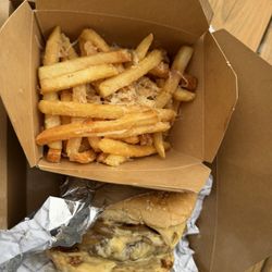 Truffle fries with parmesan cheese and my burger