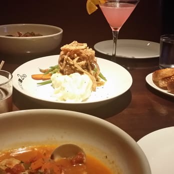 Nick's On 2nd - San Francisco Cioppino split into two bowls with the Braised Short Ribs front and center. The drink is the blood orange cosmo. - New American Near Me - Long Beach, California Nick's On 2nd - San Francisco Cioppino split into two bowls with the Braised Short Ribs front and center. The drink is the blood orange cosmo. - New American Near Me - Long Beach, California