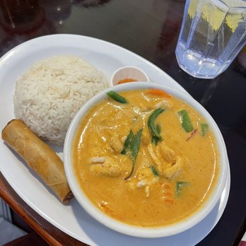 New Thai Café - Panang Curry with rice and egg roll. - Thai Near Me - West Jordan, Utah New Thai Café - Panang Curry with rice and egg roll. - Thai Near Me - West Jordan, Utah
