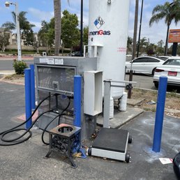 a gas station in a parking lot