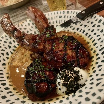 Baker & Wife - Korean spiced pork chops over kimchi polenta which was drowned in broth :( - New American Near Me - Sarasota, Florida Baker & Wife - Korean spiced pork chops over kimchi polenta which was drowned in broth :( - New American Near Me - Sarasota, Florida