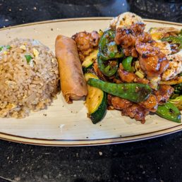 Black bean chicken with egg roll. Very tasty. Black bean chicken with egg roll. Very tasty.