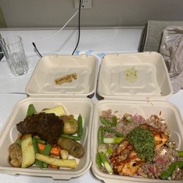 Short ribs and sriracha salmon
