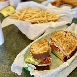 Bronco Burgers - Grilled Chicken, Lg Fries, and Onion Rings