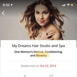My Dream Hair Studio - Picture of the groupon with the clearly stated Blowdry that is included