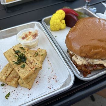 Smog City Heights - Chickpea fries and Hot Mess burger. Dont be fooled by the chickpea... so flavorful with great texture - Breweries Near Me - Long Beach, California