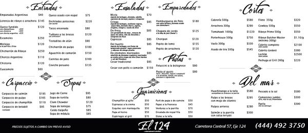 Menu photo 2 El 124 San Luis Potosí, SLP