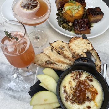 Saints + Council - Brie & Pork belly appetizer ; summer of saints and Dante cocktails - Breakfast & Brunch Near Me - Atlanta, Georgia Saints + Council - Brie & Pork belly appetizer ; summer of saints and Dante cocktails - Breakfast & Brunch Near Me - Atlanta, Georgia
