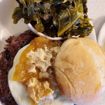 His Place Eatery - Bourbon peach burger, greens - Southern Near Me - Indianapolis, Indiana His Place Eatery - Bourbon peach burger, greens - Southern Near Me - Indianapolis, Indiana